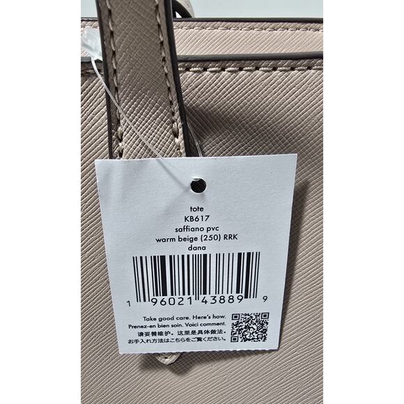 Kate Spade Dana Tote Saffiano Warm Beige Purse KB617 Bag Charm NWT $359 - Picture 6 of 13